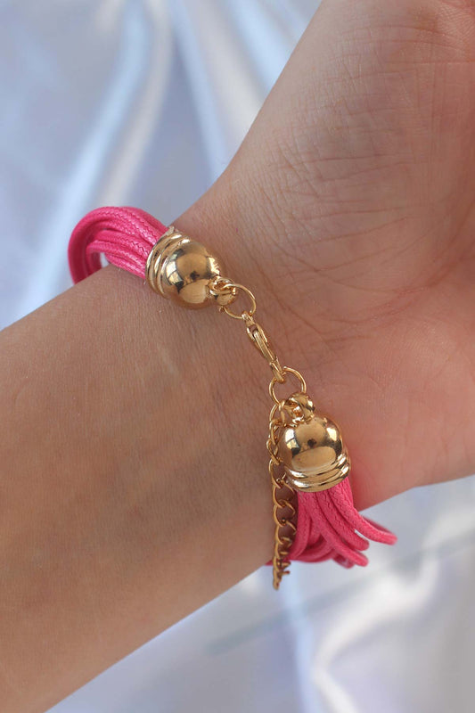 Pink Color Zircon Stone Metal Accessory Rope Multi Bracelet