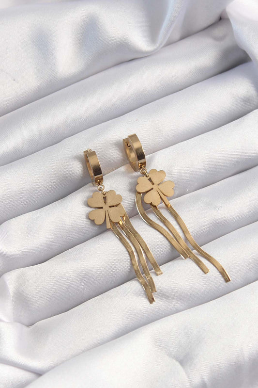 316L Steel Gold Color Italian Chain Clover Model Hoop Earrings