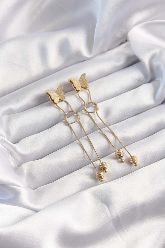 316L Steel Gold Color Dangle Knot Model Butterfly Earrings