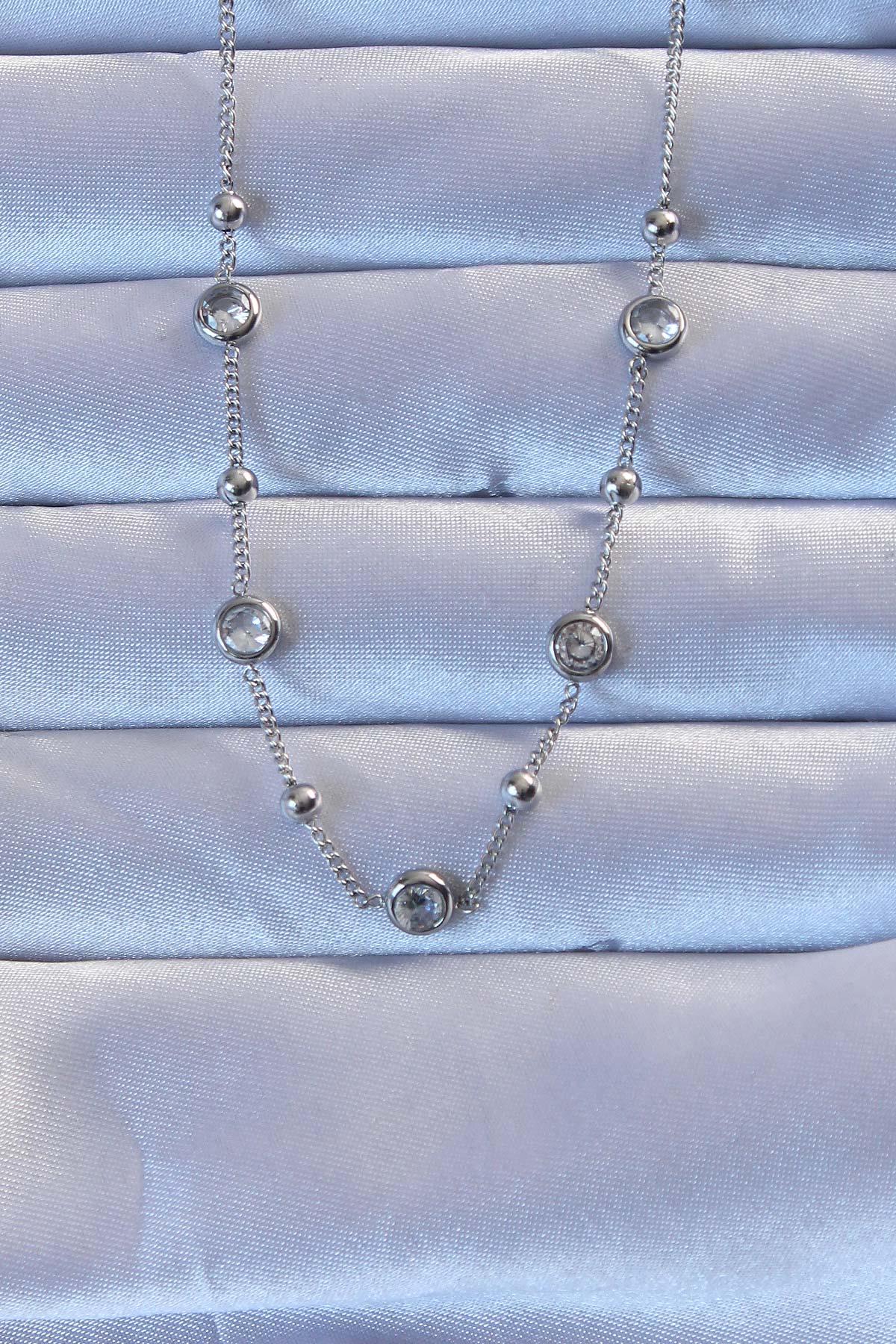 316L Steel Silver Color Zircon Stone Ball Chain Necklace
