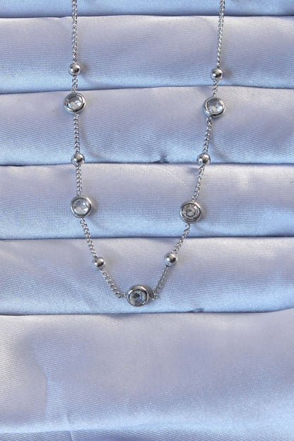 316L Steel Silver Color Zircon Stone Ball Chain Necklace