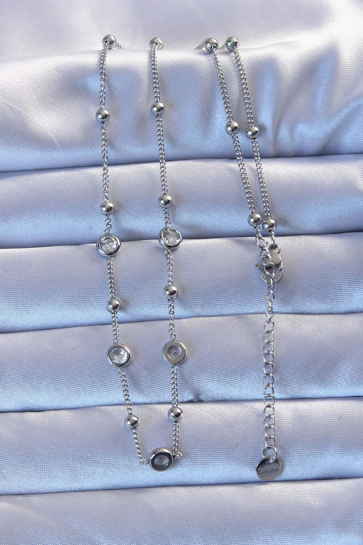 316L Steel Silver Color Zircon Stone Ball Chain Necklace