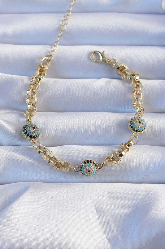 Brass Chain Gold Color Zircon Stone Evil Eye Bracelet