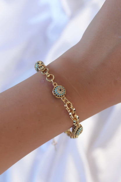 Brass Chain Gold Color Zircon Stone Evil Eye Bracelet