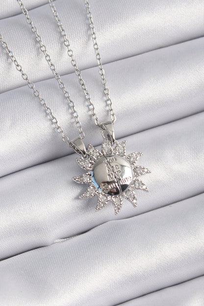 316L Çelik Gümüş Renk Zirkon Taşlı Güneş Model İşleme Yazı Detay Arkadaşlık Kolyesi