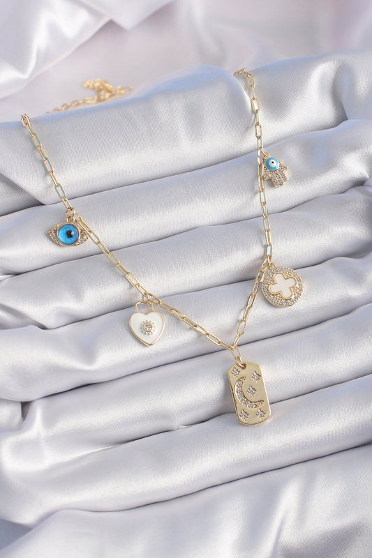 Gold Color Zircon Stone Multi-Figure Model Luck Necklace
