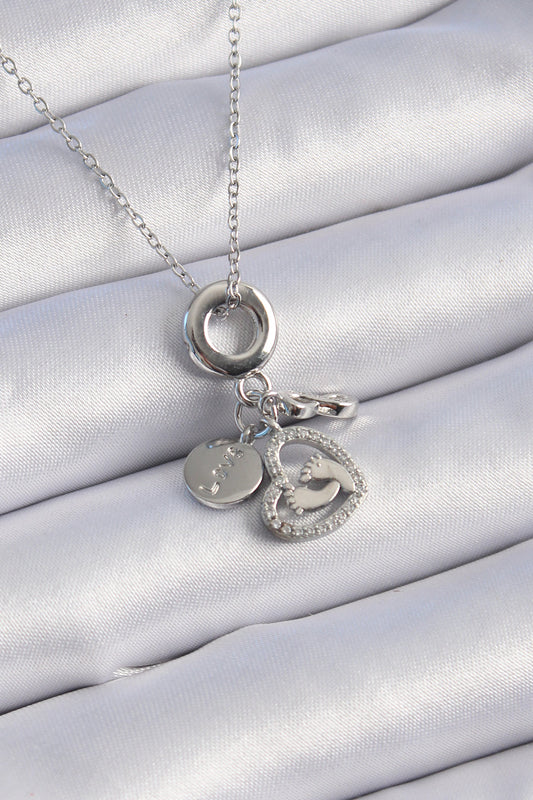 316L Steel Silver Color Zircon Stone Detail Heart Model Charm Women's Necklace