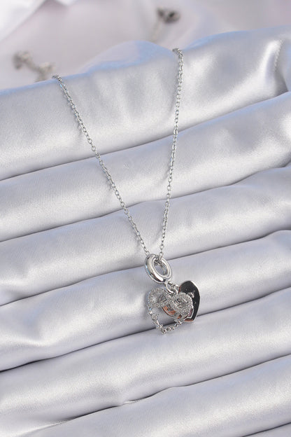 316L Steel Silver Color Zircon Stone Infinity Heart Figure Charm Model Women's Necklace