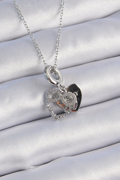 316L Steel Silver Color Zircon Stone Infinity Heart Figure Charm Model Women's Necklace