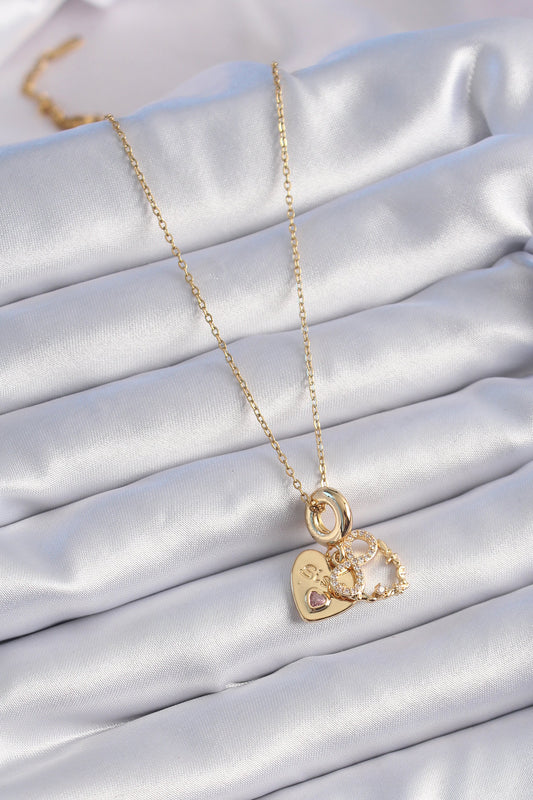 316L Steel Gold Color Zircon Stone Infinity Heart Figure Charm Model Women's Necklace