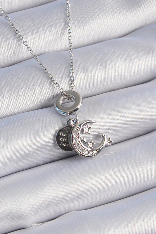 316L Steel Silver Color Zircon Stone Moon Star Figure Charm Model Women's Necklace