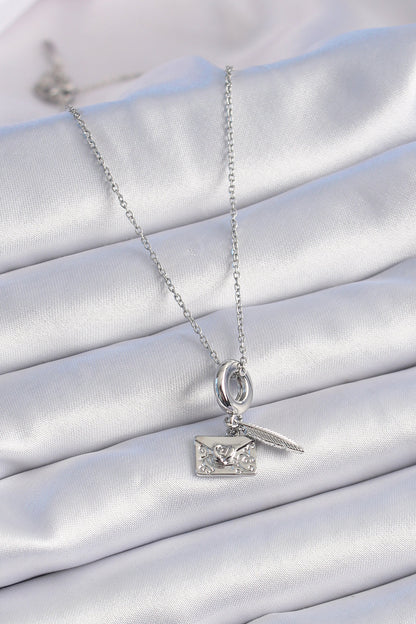 316L Steel Silver Color Heart Detail Letter Figure Charm Model Women's Necklace