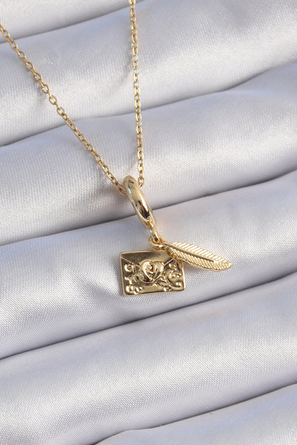 316L Steel Gold Color Heart Detail Letter Figure Charm Model Women's Necklace