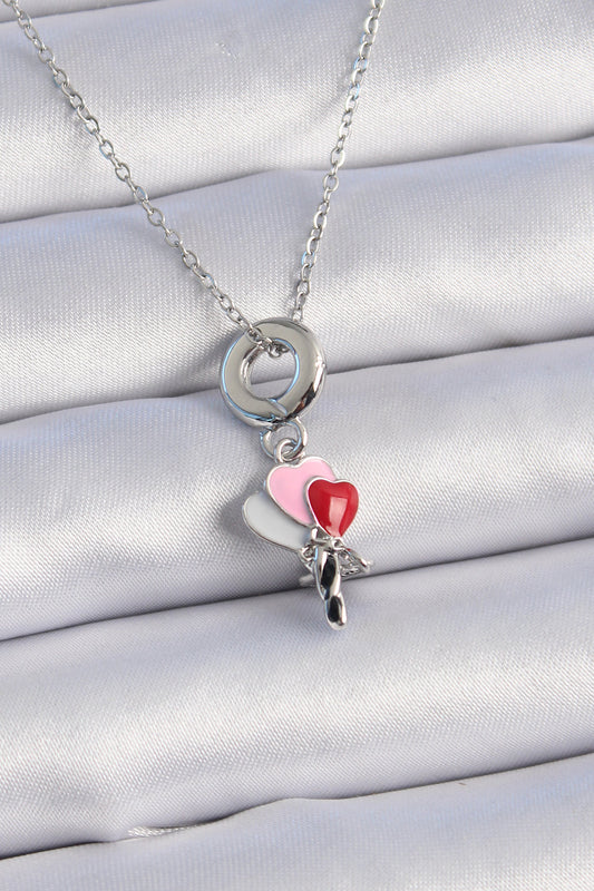 316L Steel Silver Color Colorful Heart Figure Charm Model Women's Necklace