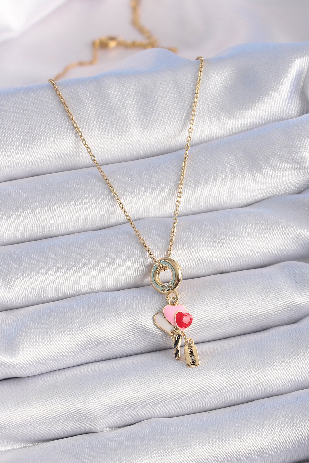 316L Steel Gold Color Colorful Heart Figure Charm Model Women's Necklace