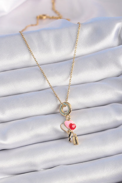 316L Steel Gold Color Colorful Heart Figure Charm Model Women's Necklace