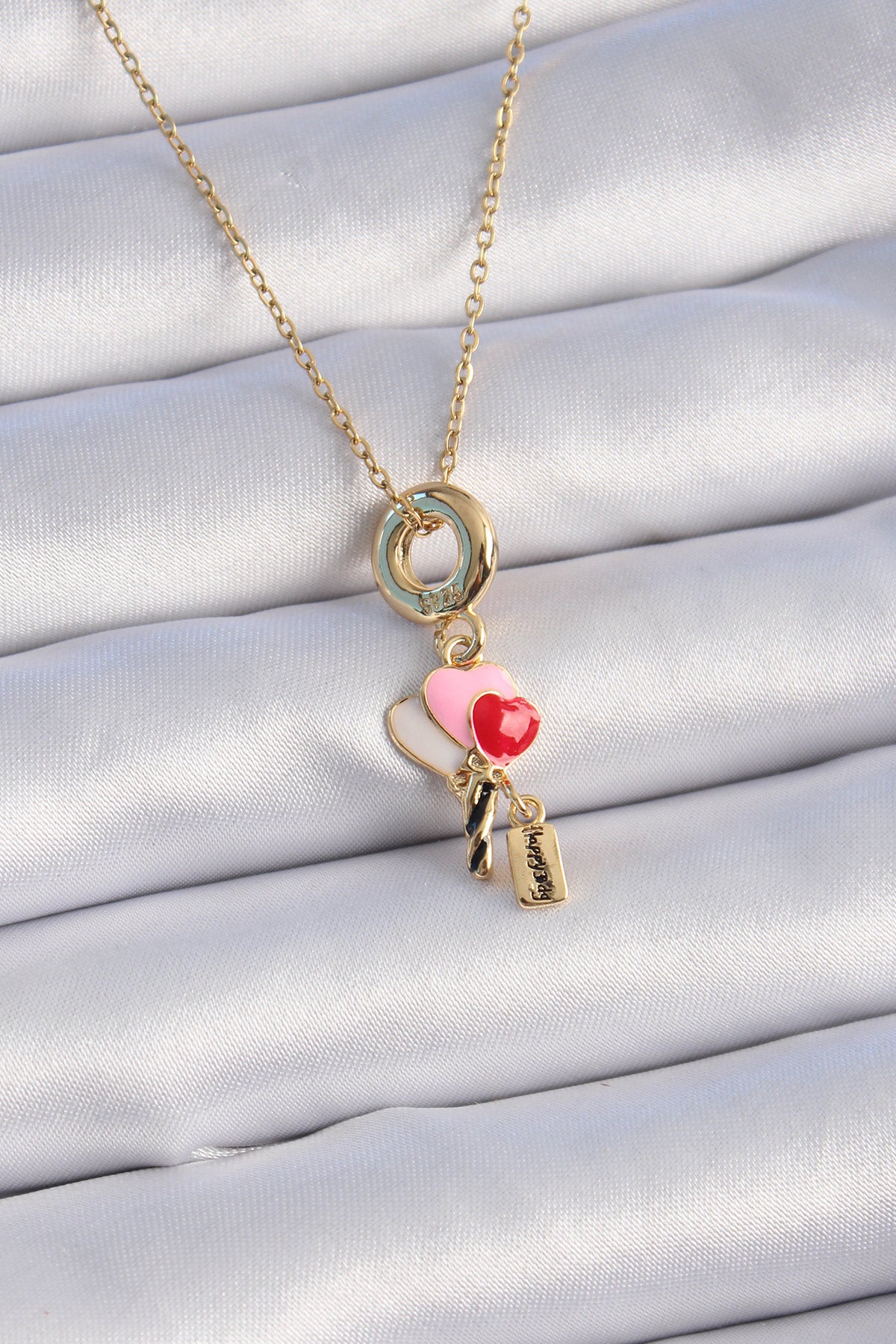 316L Steel Gold Color Colorful Heart Figure Charm Model Women's Necklace