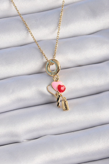 316L Steel Gold Color Colorful Heart Figure Charm Model Women's Necklace