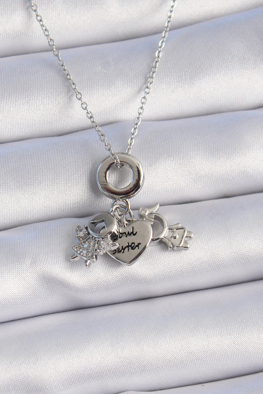 316L Steel Silver Color Zircon Stone Detail Child Figure Charm Model Women's Necklace