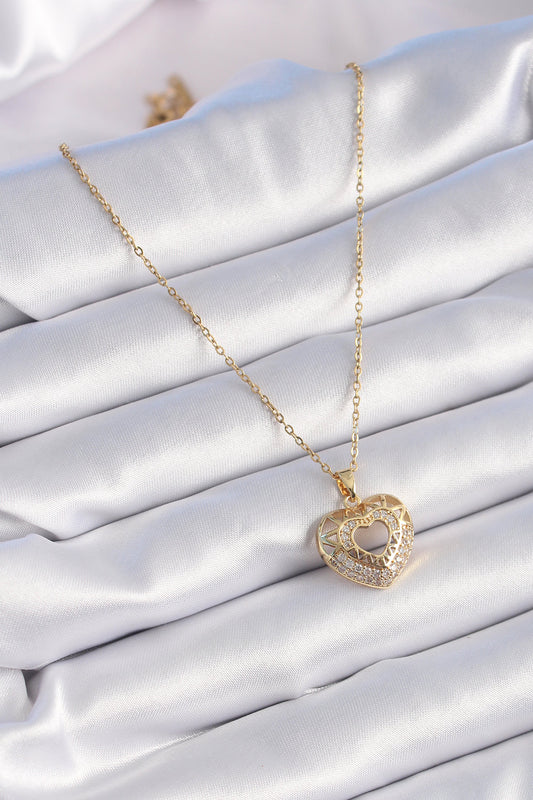316L Steel Gold Color Zircon Stone Heart Model Vintage Women's Necklace