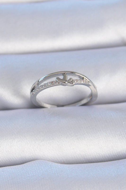 Brass Silver Color Zircon Stone Heart Model Women's Ring