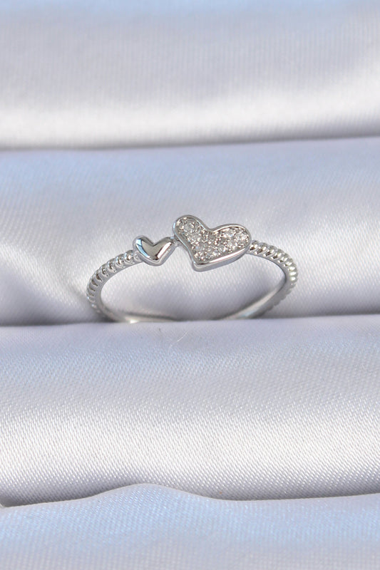 Brass Silver Color Zircon Stone Heart Model Women's Ring