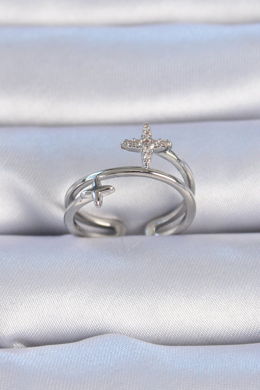 Brass Silver Color Zircon Stone Star Model Women's Ring