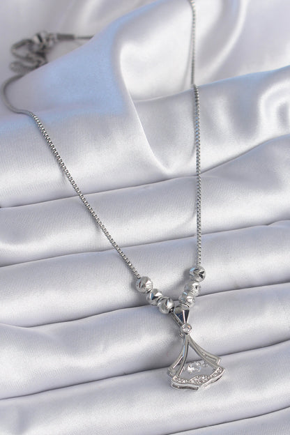 316L Steel Chain Silver Color Gingko Leaf Model Zircon Stone Detail Women's Necklace