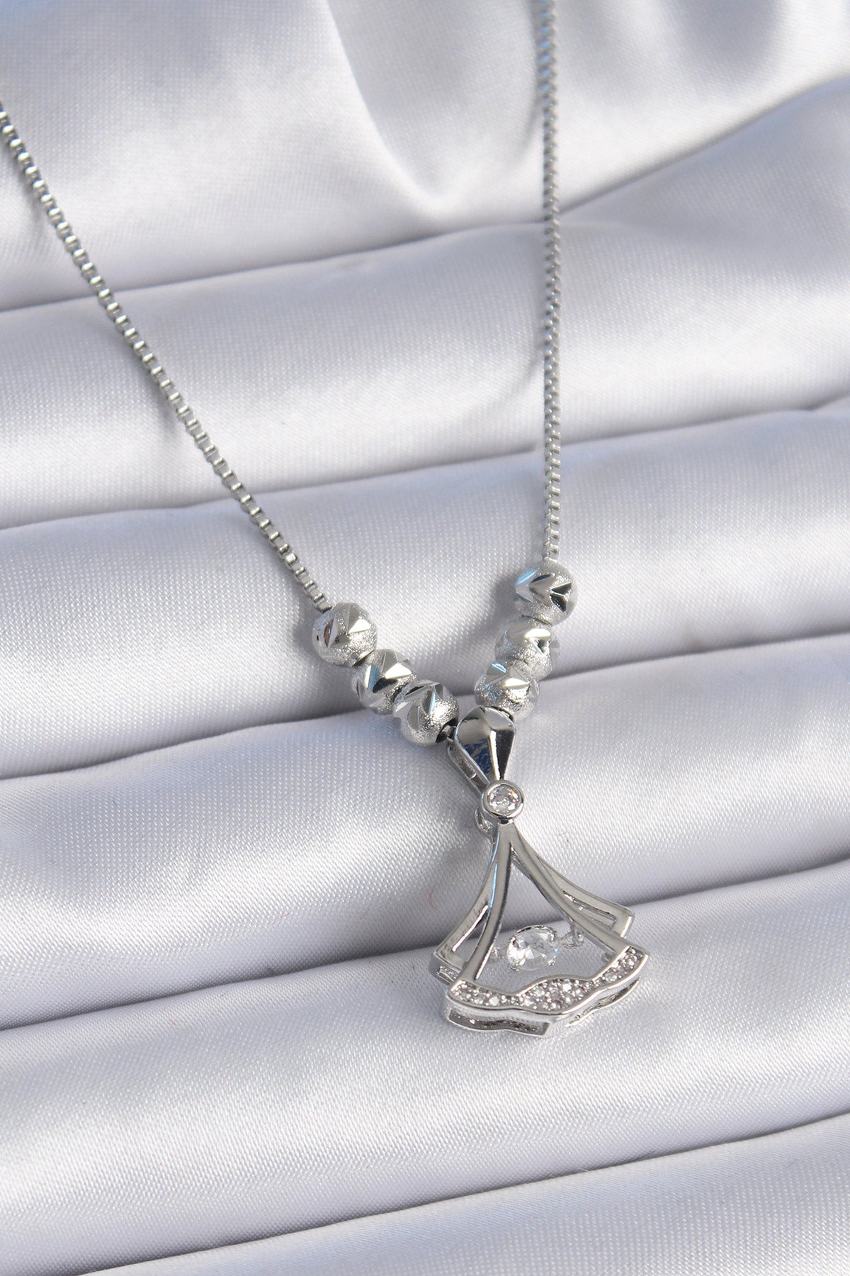 316L Steel Chain Silver Color Gingko Leaf Model Zircon Stone Detail Women's Necklace
