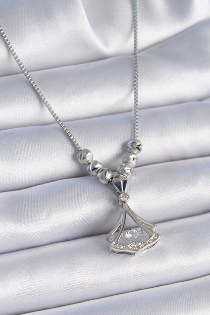 316L Steel Chain Silver Color Gingko Leaf Model Zircon Stone Detail Women's Necklace
