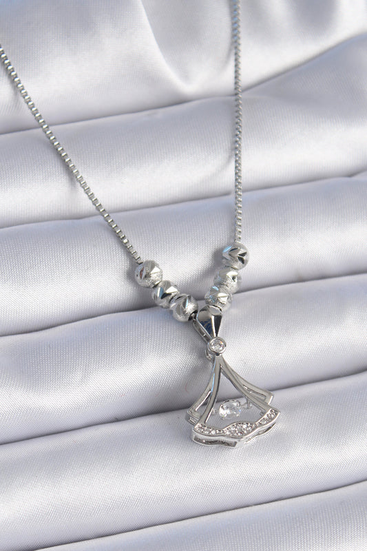 316L Steel Chain Silver Color Gingko Leaf Model Zircon Stone Detail Women's Necklace