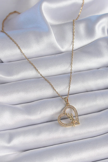 316L Steel Chain Gold Color Zircon Stone Heart Model Angel Detail Women's Necklace