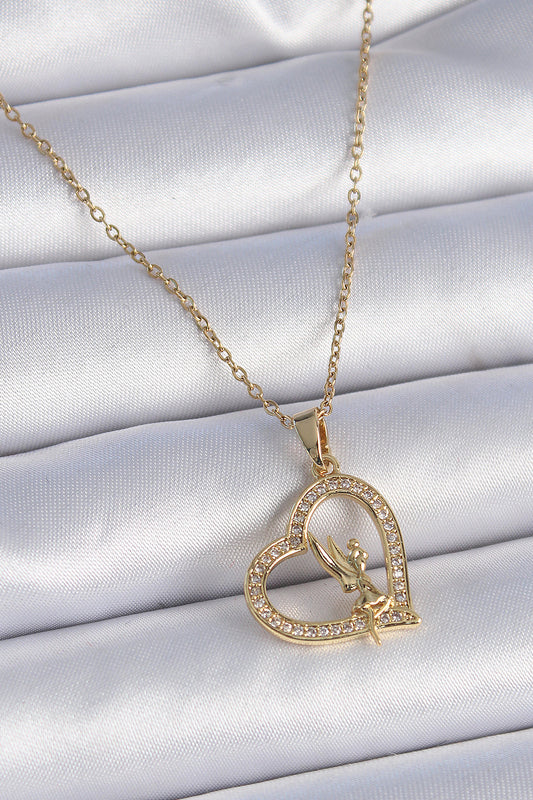 316L Steel Chain Gold Color Zircon Stone Heart Model Angel Detail Women's Necklace