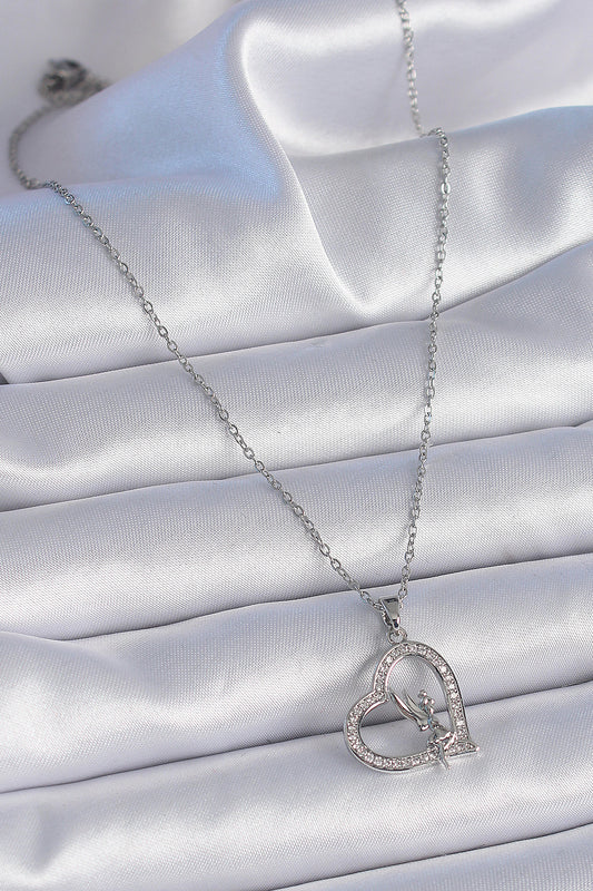 316L Steel Chain Silver Color Zircon Stone Heart Model Angel Detail Women's Necklace
