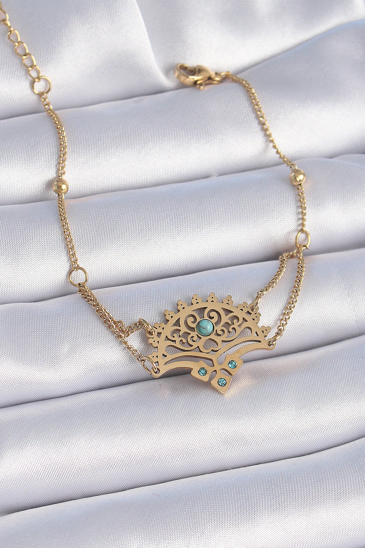 316L Steel Gold Color Blue Stone Ethnic Pattern Women's Bracelet