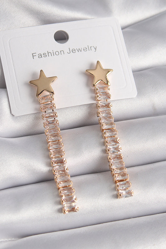 Brass Gold Color Star Model Waterway Zircon Stone Women's Earrings