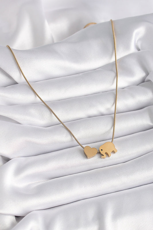 316L Steel Gold Color Elephant Heart Figured Women's Necklace