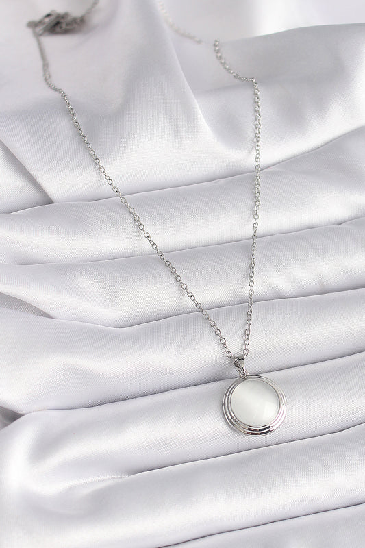 316L Steel Silver Color White Pearl Circle Model Women's Necklace
