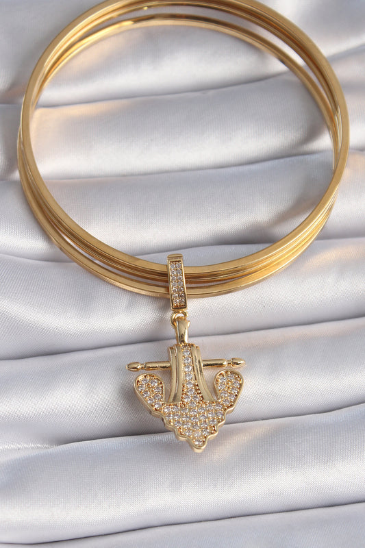 Brass Gold Color Zircon Stone Anchor Model Ajda Charm