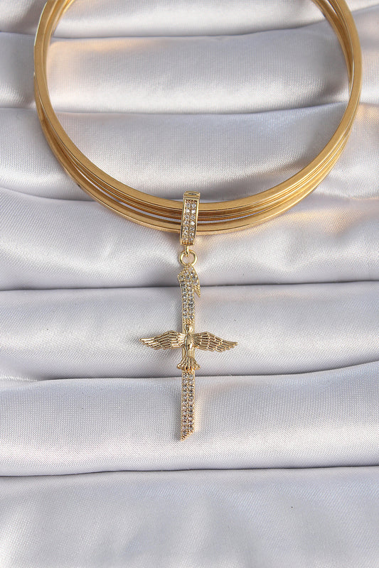 Brass Gold Color Zircon Stone Detailed Elif Model Phoenix Figure Ajda Charm