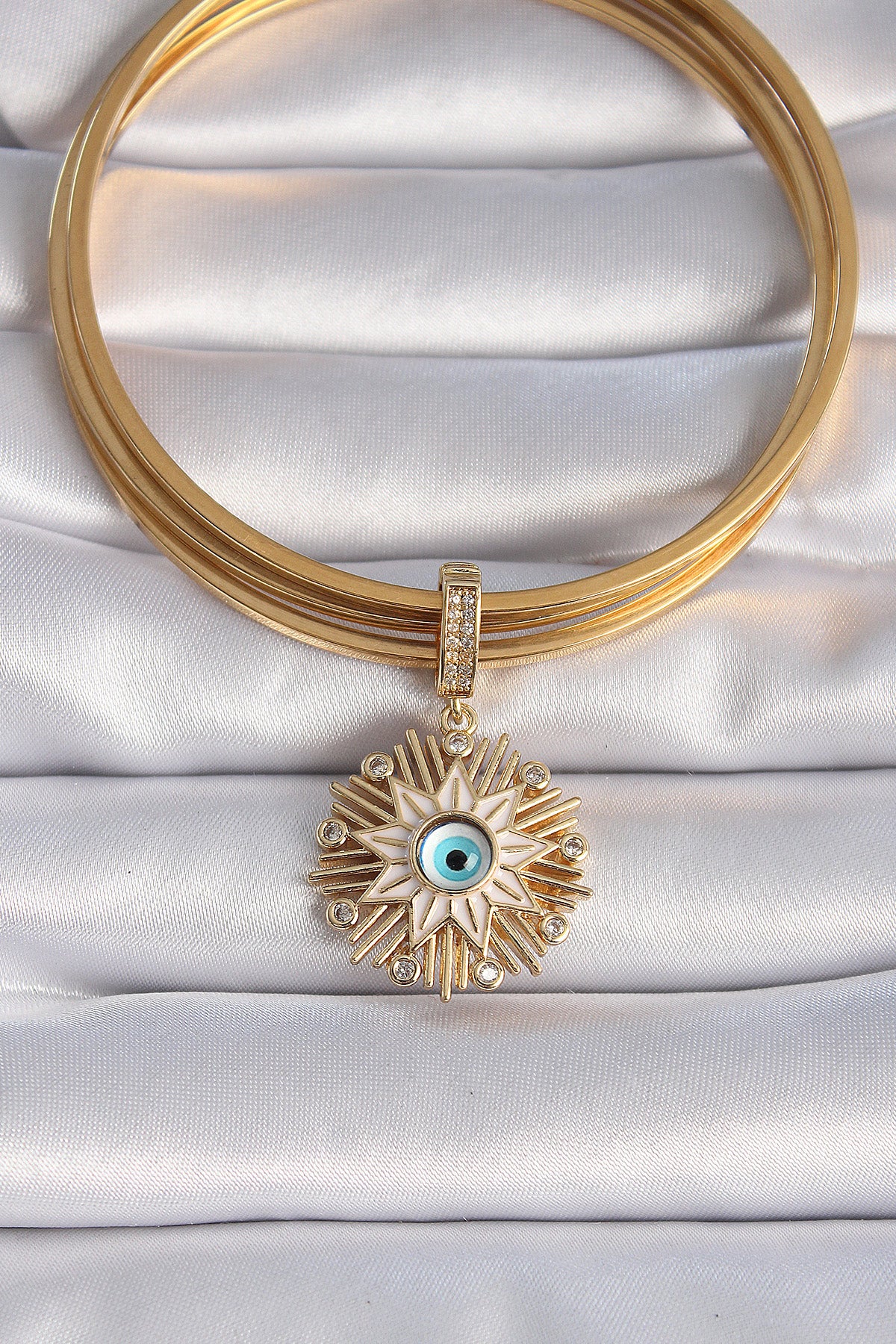 Brass Gold Color Evil Eye Beaded Fringed Star Figure Ajda Charm