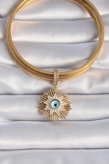 Brass Gold Color Evil Eye Beaded Fringed Star Figure Ajda Charm