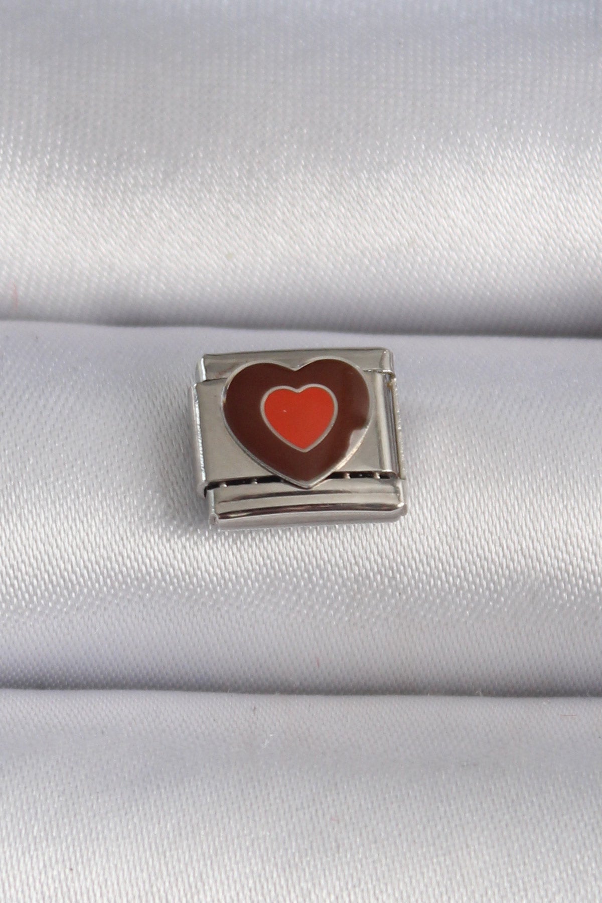 316L Steel Silver Color Brown Heart Engraved Nomination Charm