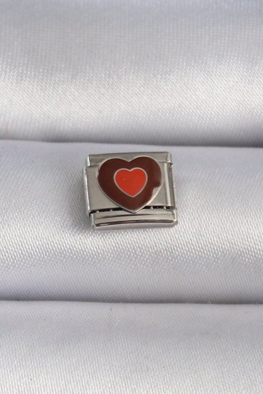 316L Steel Silver Color Brown Heart Engraved Nomination Charm