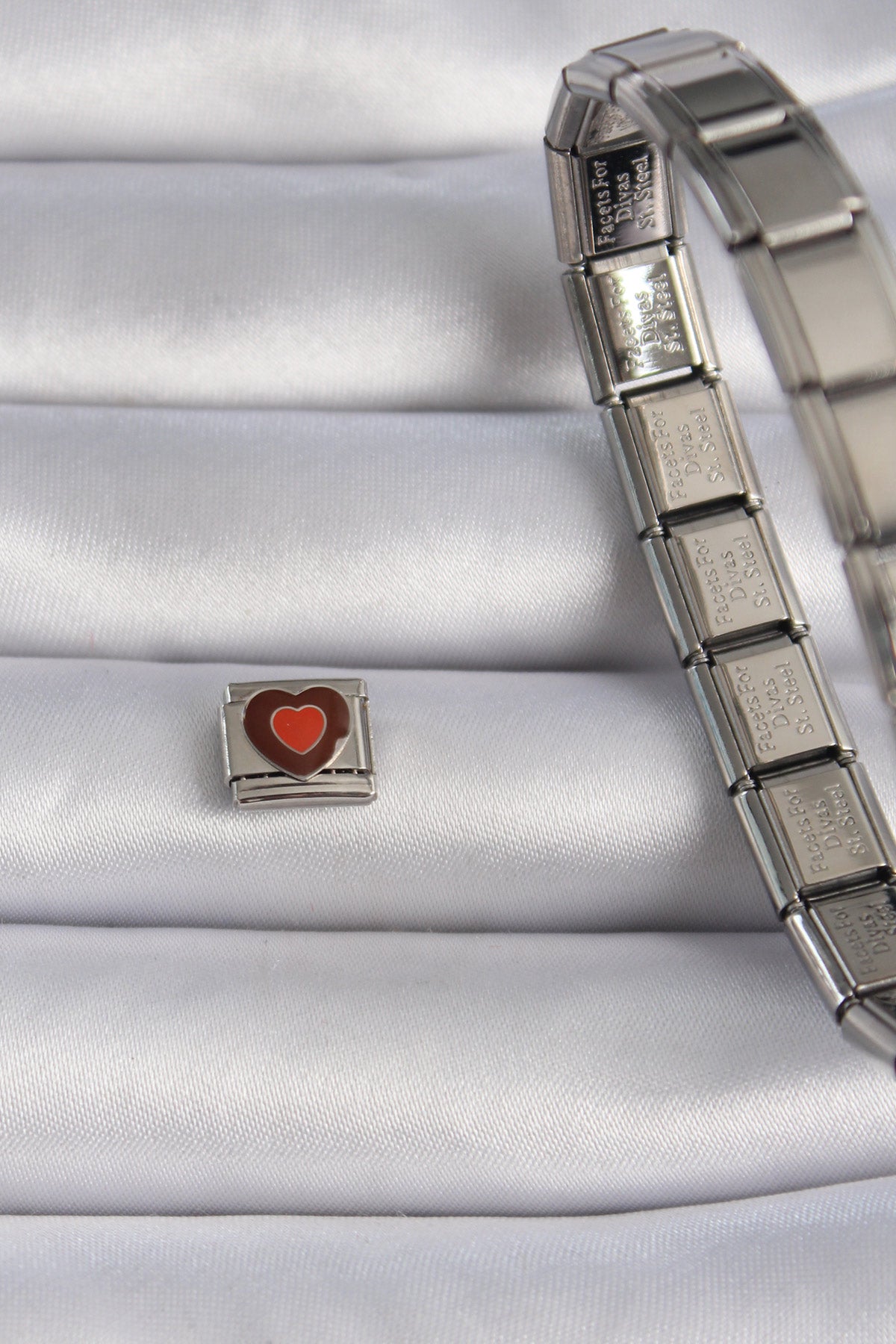316L Steel Silver Color Brown Heart Engraved Nomination Charm
