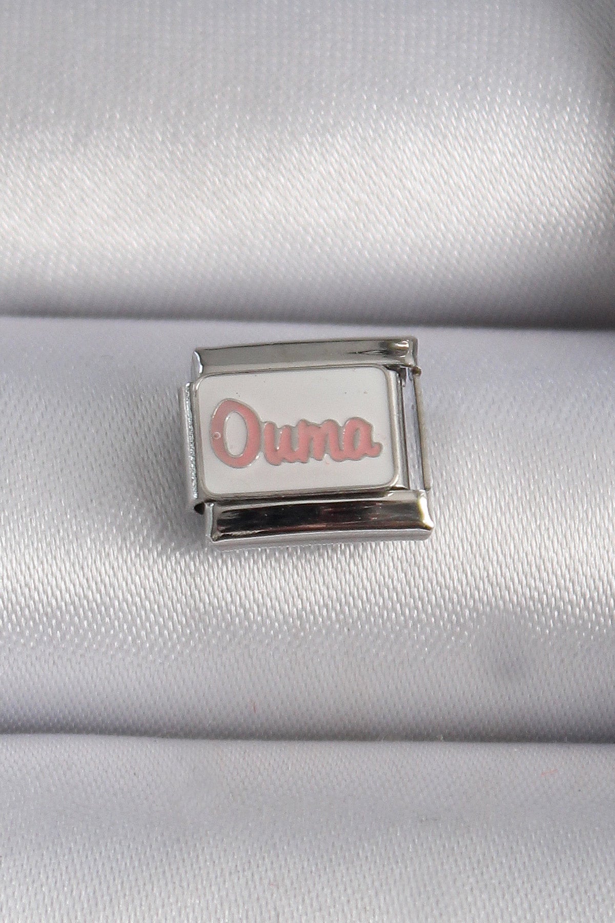 316L Steel Silver Color White Pink Ouma Embroidered Nomination Charm