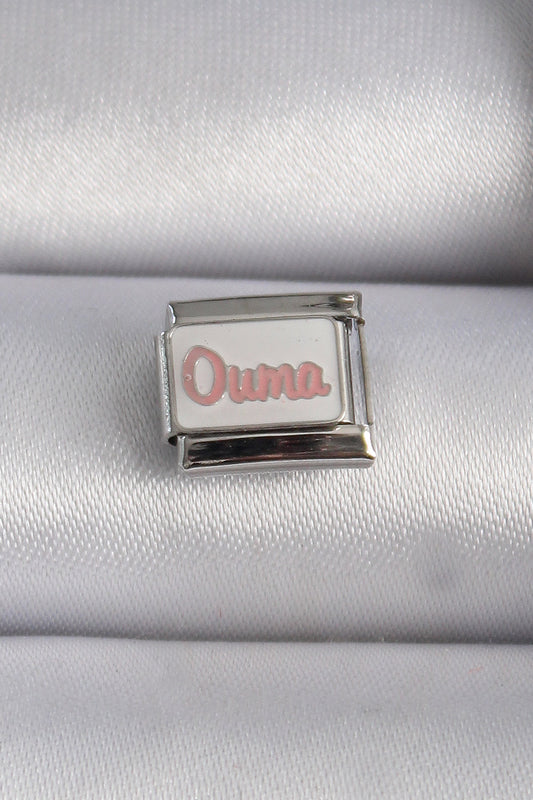 316L Steel Silver Color White Pink Ouma Embroidered Nomination Charm