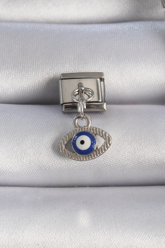 316L Steel Silver Color Dangling Eye Figure Evil Eye Bead Detail Nomination Charm