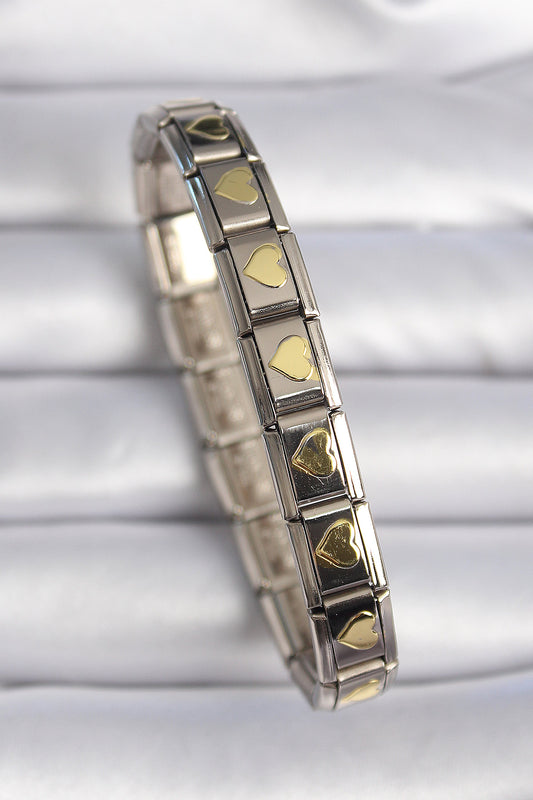 316L Steel Silver Color Gold Heart Engraving Nomination Charm Bracelet