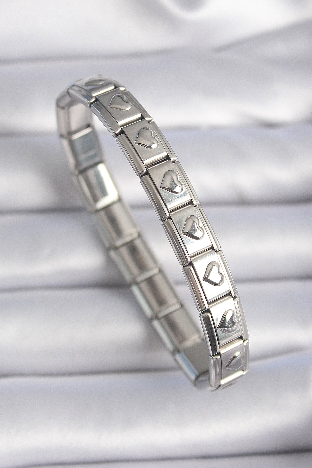 316L Steel Silver Color Heart Engraving Nomination Charm Bracelet